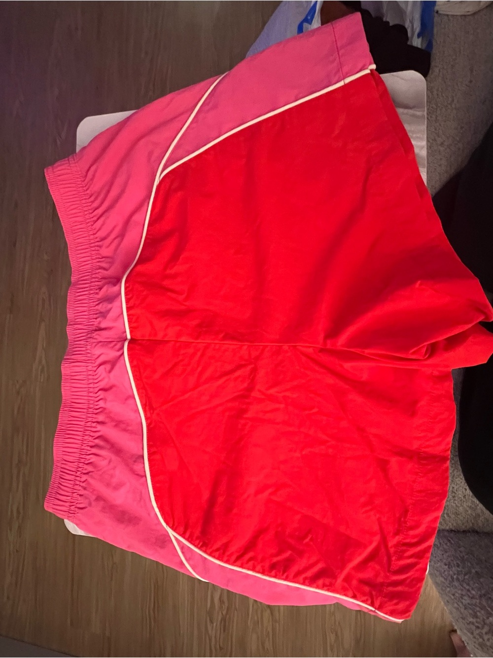 BDG Two-Tone Pink Waistband Red Athletic Shorts